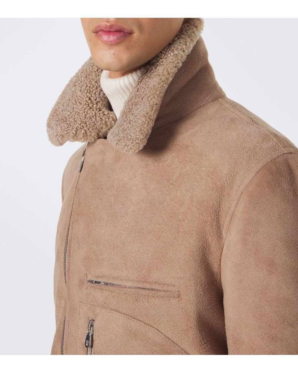 Brunello Cucinelli Natural Shearling-Trimmed Suede Biker for men