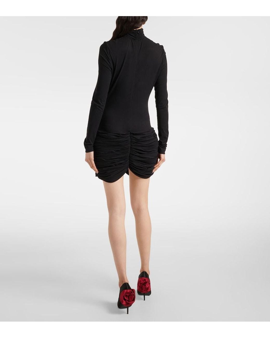 Magda Butrym Black Ruched Silk-Blend Minidress
