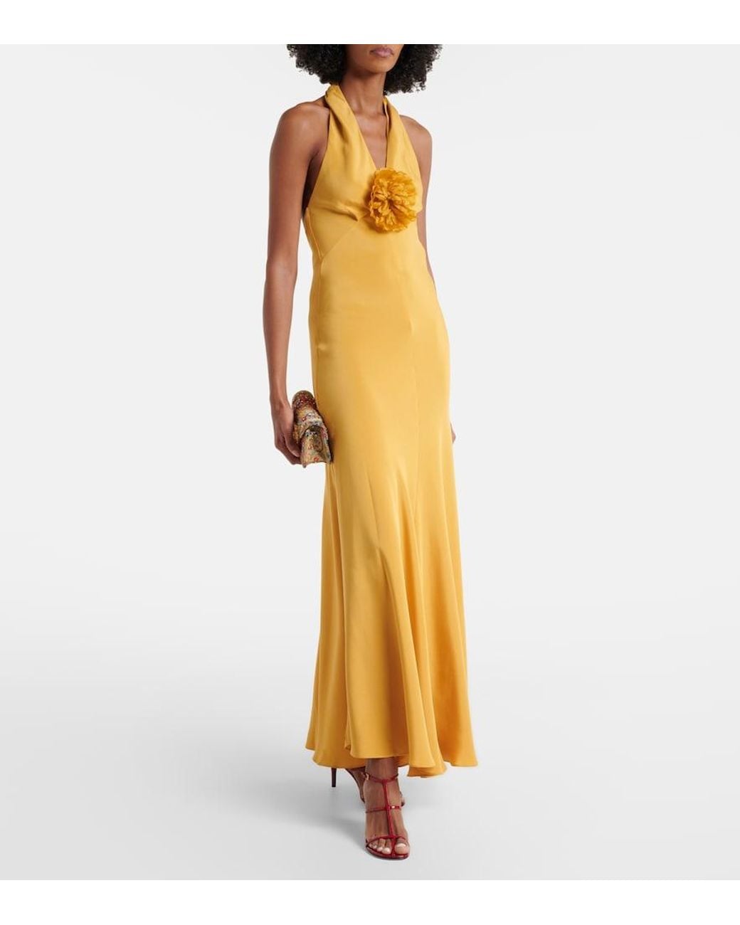 Rodarte Metallic Floral-Applique Silk Crepe Gown