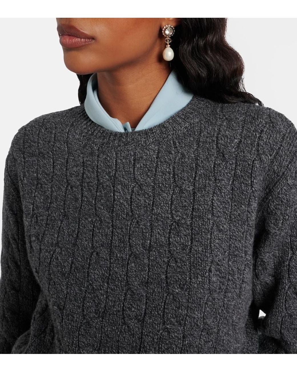 Valentino Garavani Gray Cable-Knit Virgin Wool Mouline Sweater