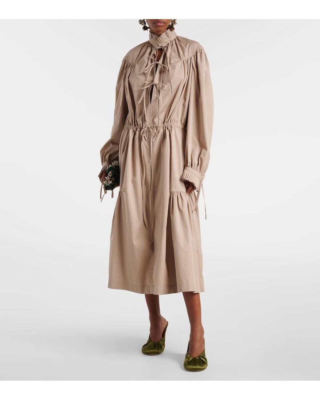 Dries Van Noten Natural Ruffled Cotton Shirt Dress