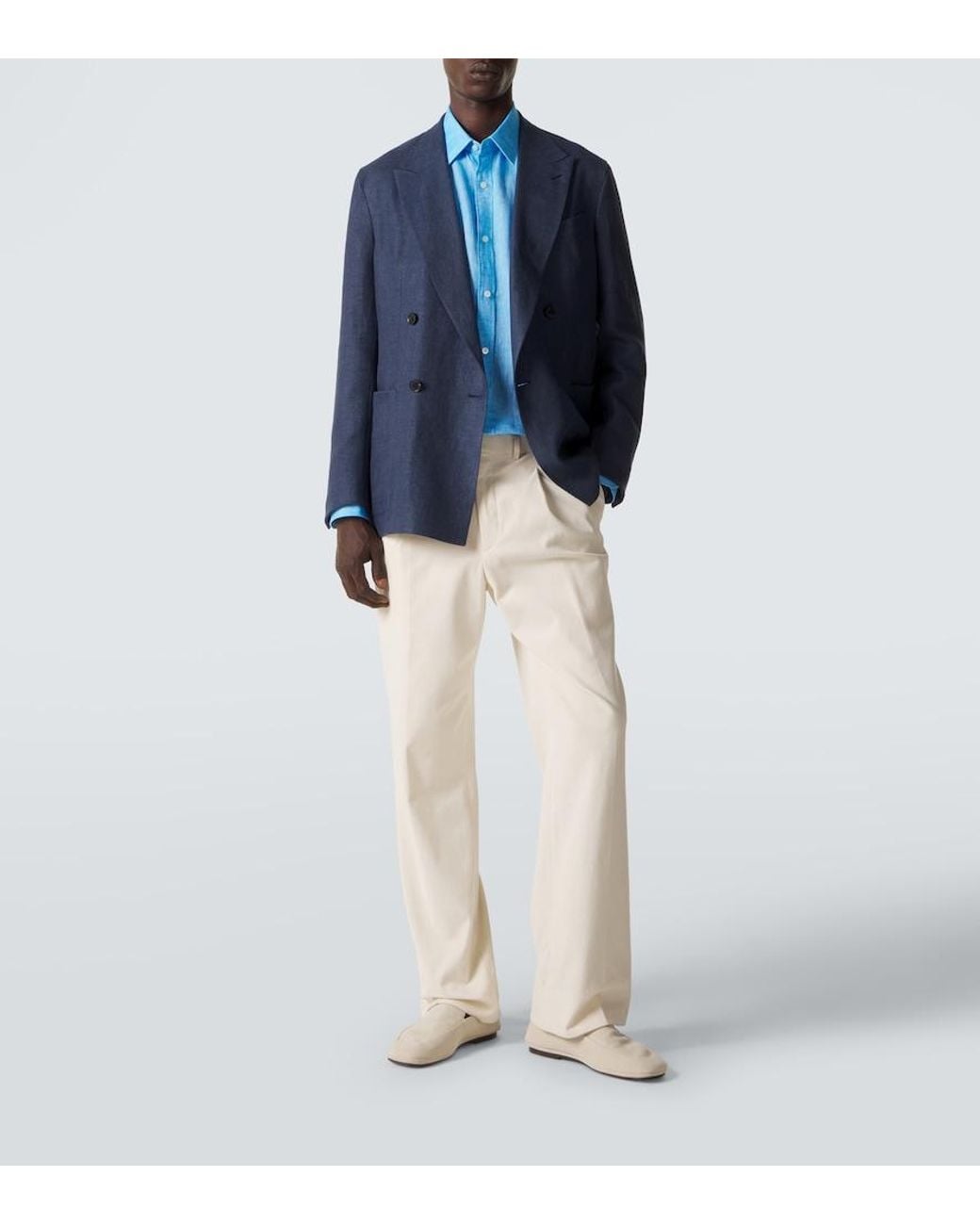 Charvet Blue Linen Shirt for men