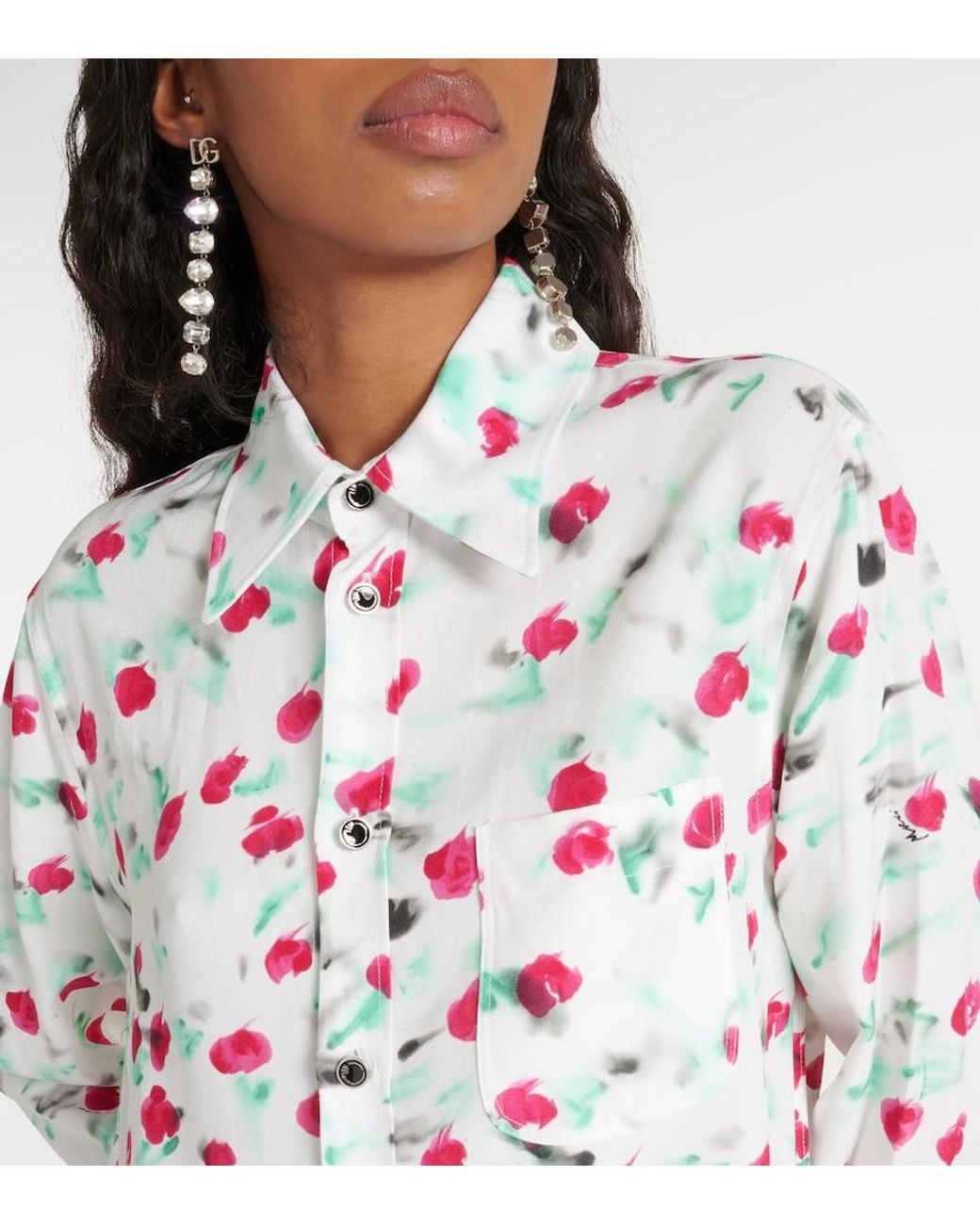 Marni Multicolor Floral Print Shirt With Logo Buttons