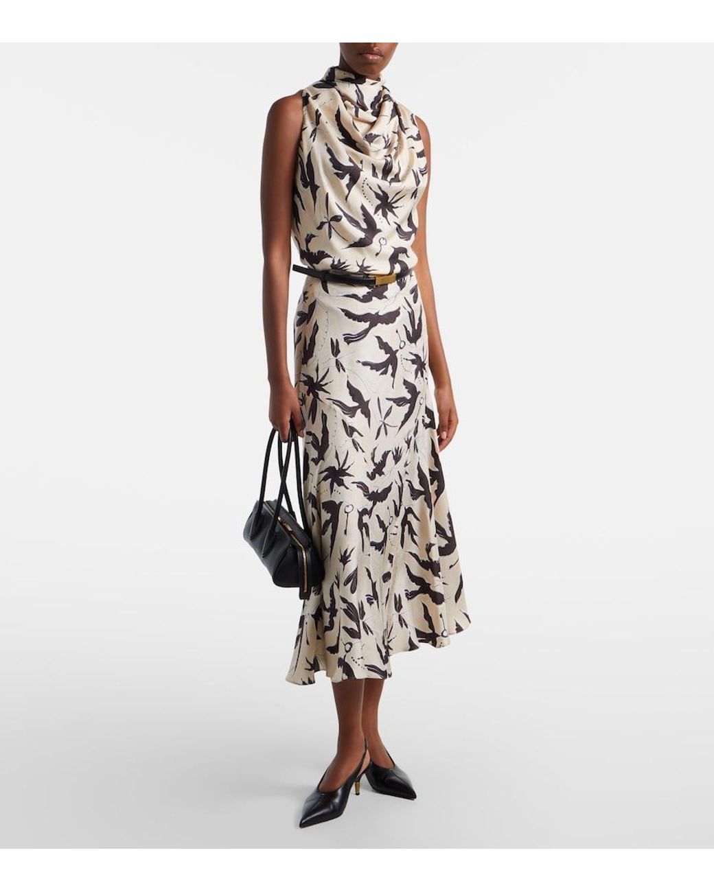 Altuzarra White Elton Printed Silk Midi Skirt