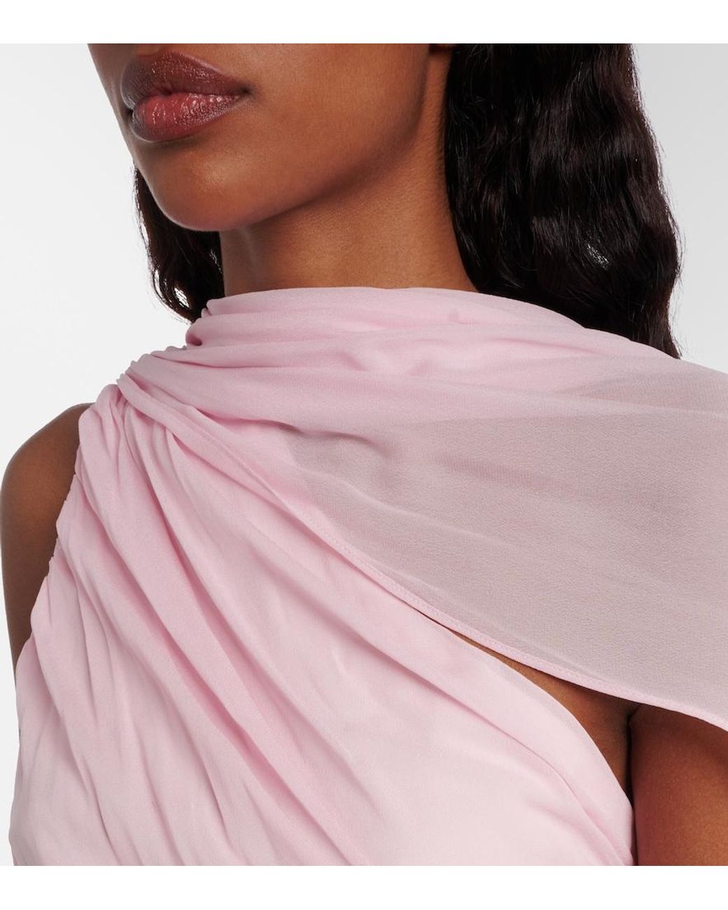 Posse Pink Solene Gathered Scarf-Detail Mesh Top