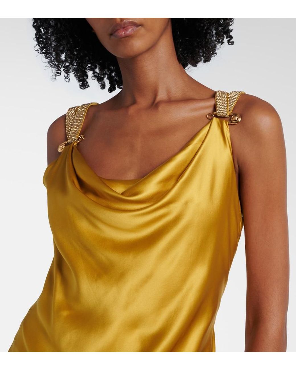 Versace Metallic Safety Pin Embellished Silk Satin Gown