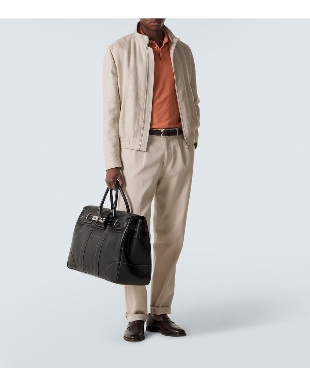 Brunello Cucinelli Black Leather Tote Bag for men