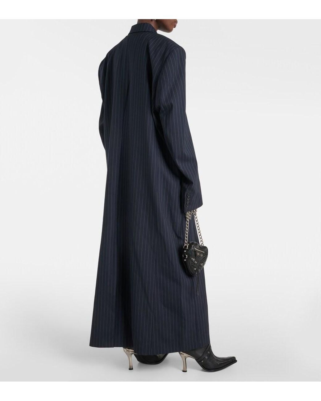 Vetements Blue Oversized Pinstriped Wool Coat