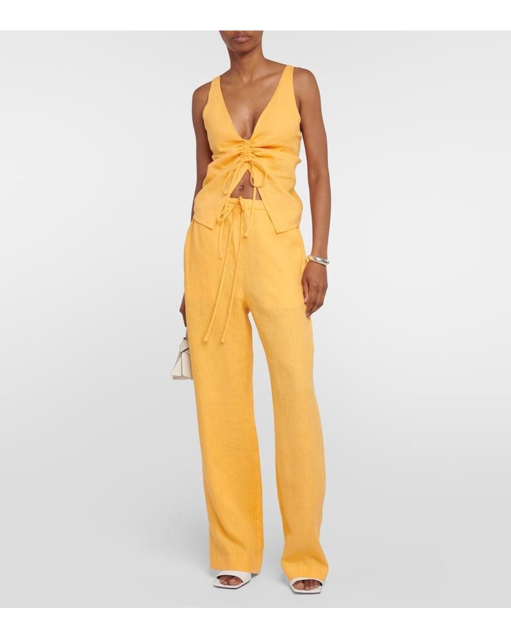 Nanushka Orange Straight-Leg Linen Pants