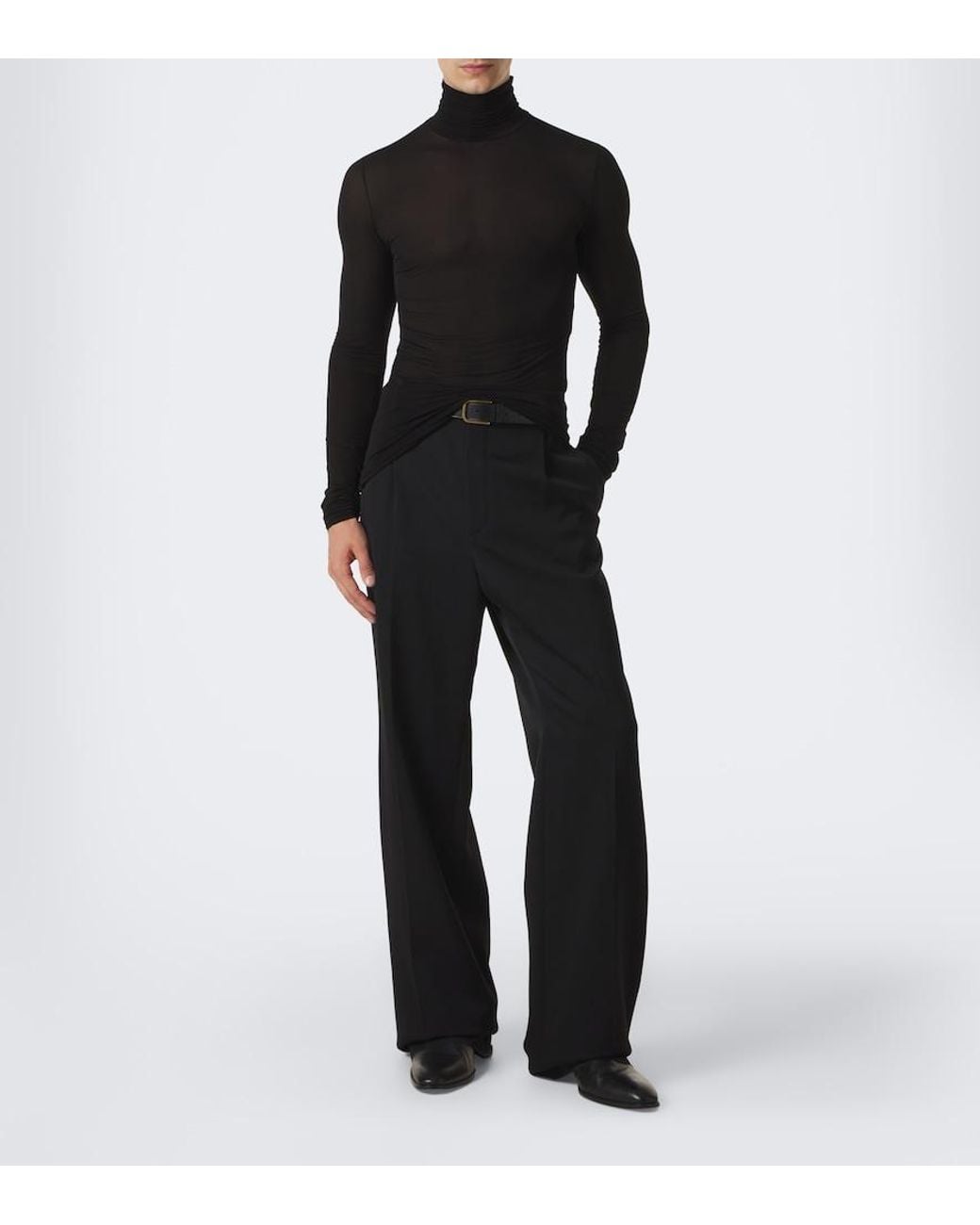 Saint Laurent Black Wool Gabardine Wide-Leg Pants for men