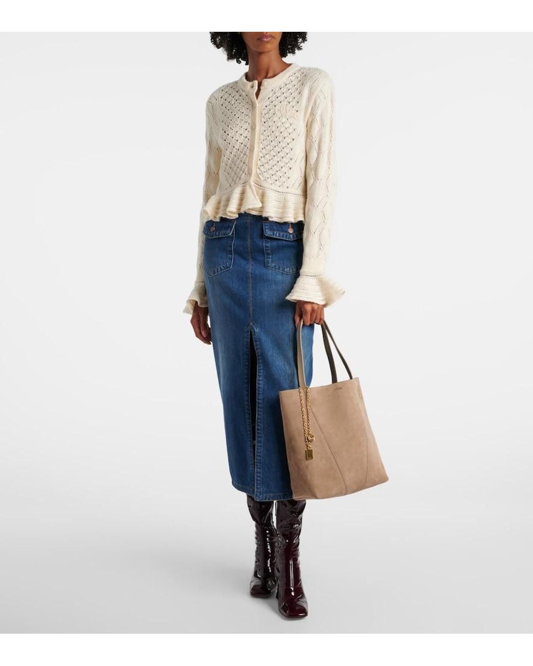 Chloé Brown Spin Medium Suede Tote Bag