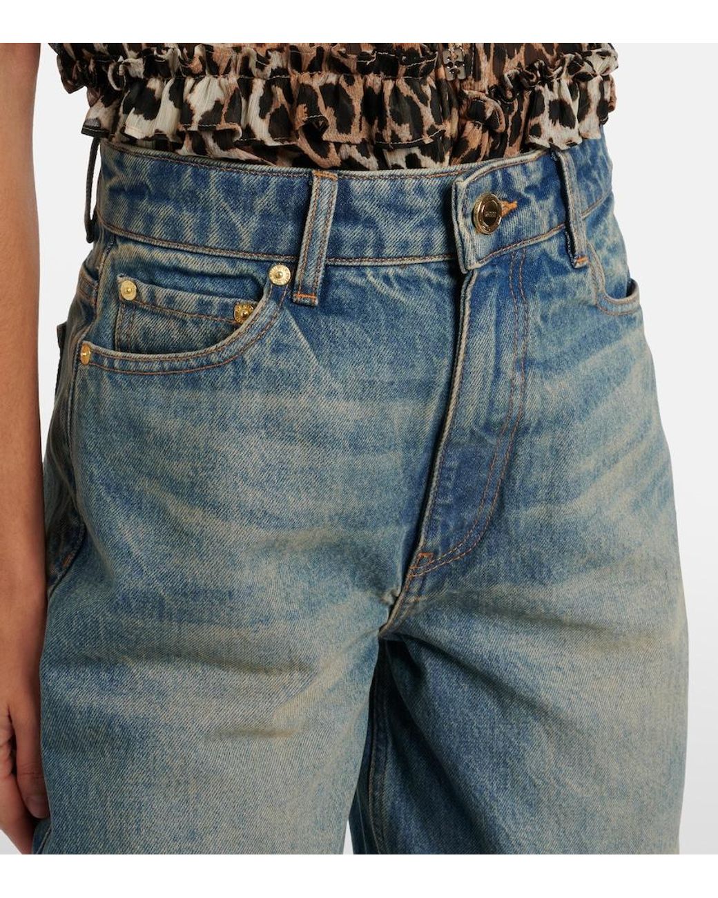 Ganni Blue Stary Barrel-Leg Jeans