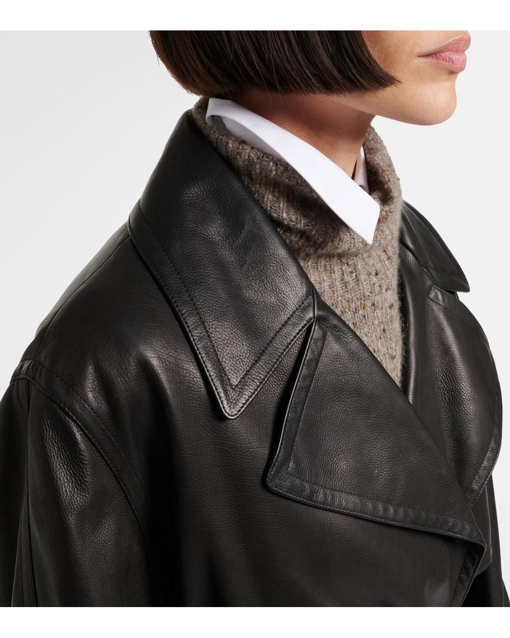 The Row Black Siempra Leather Coat