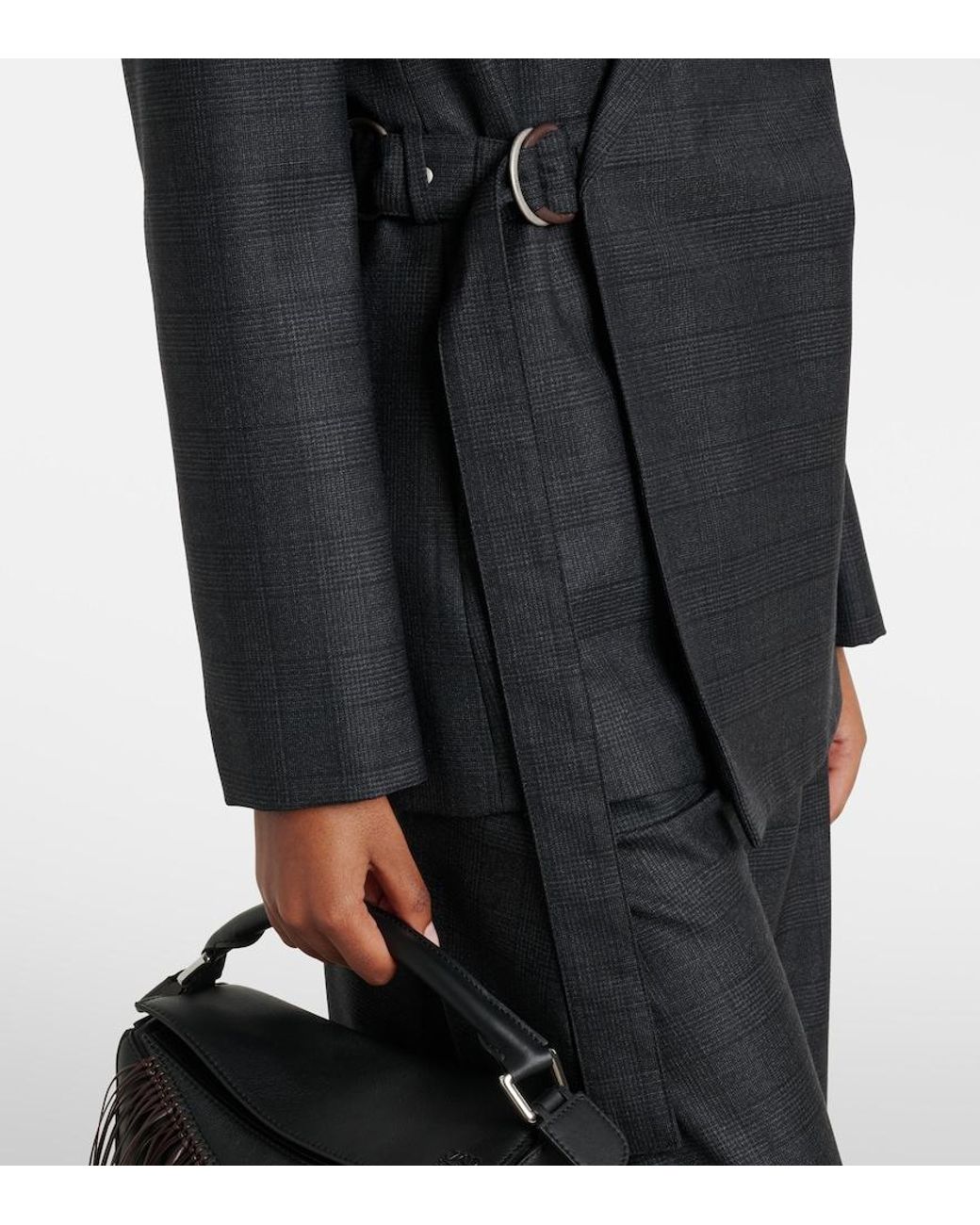 Loewe Black Prince Of Wales Check Wool Wrap Blazer