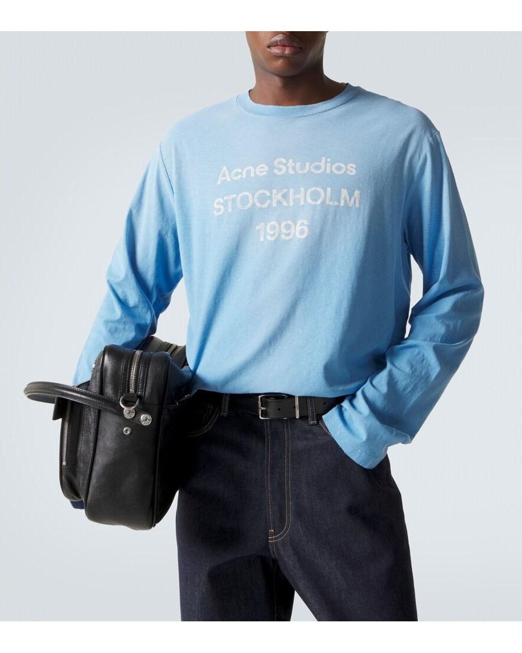 Acne Blue Distressed Cotton-Blend Jersey T-Shirt for men