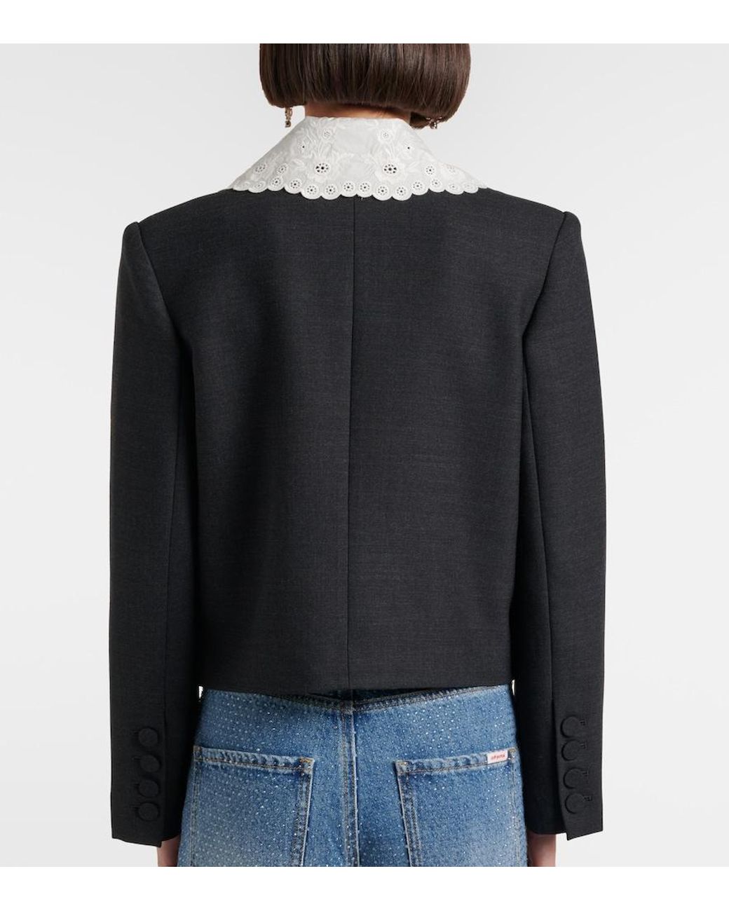 Self-Portrait Black Broderie Anglaise Cropped Jacket
