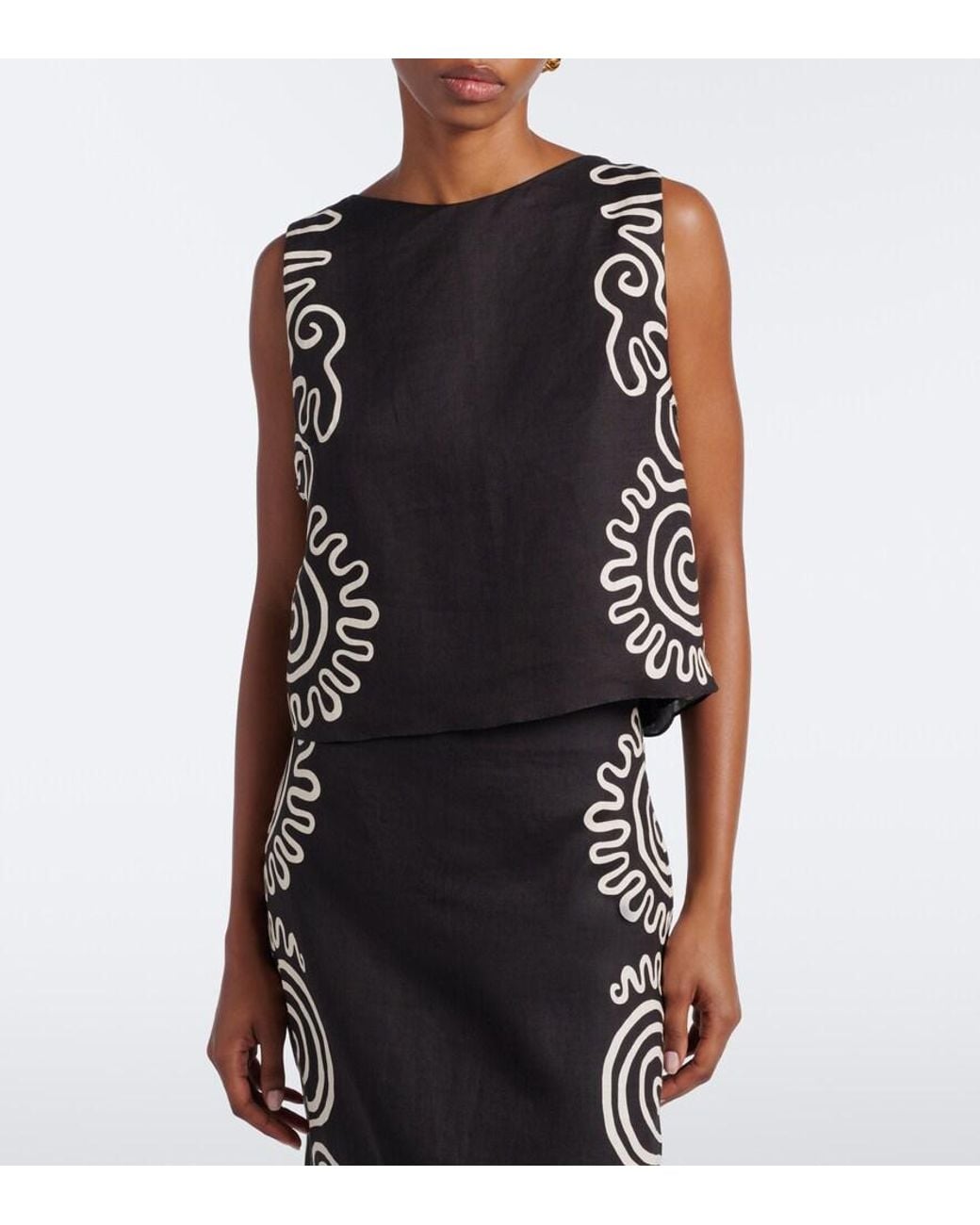 Cala De La Cruz Black Avelino Printed Linen Top
