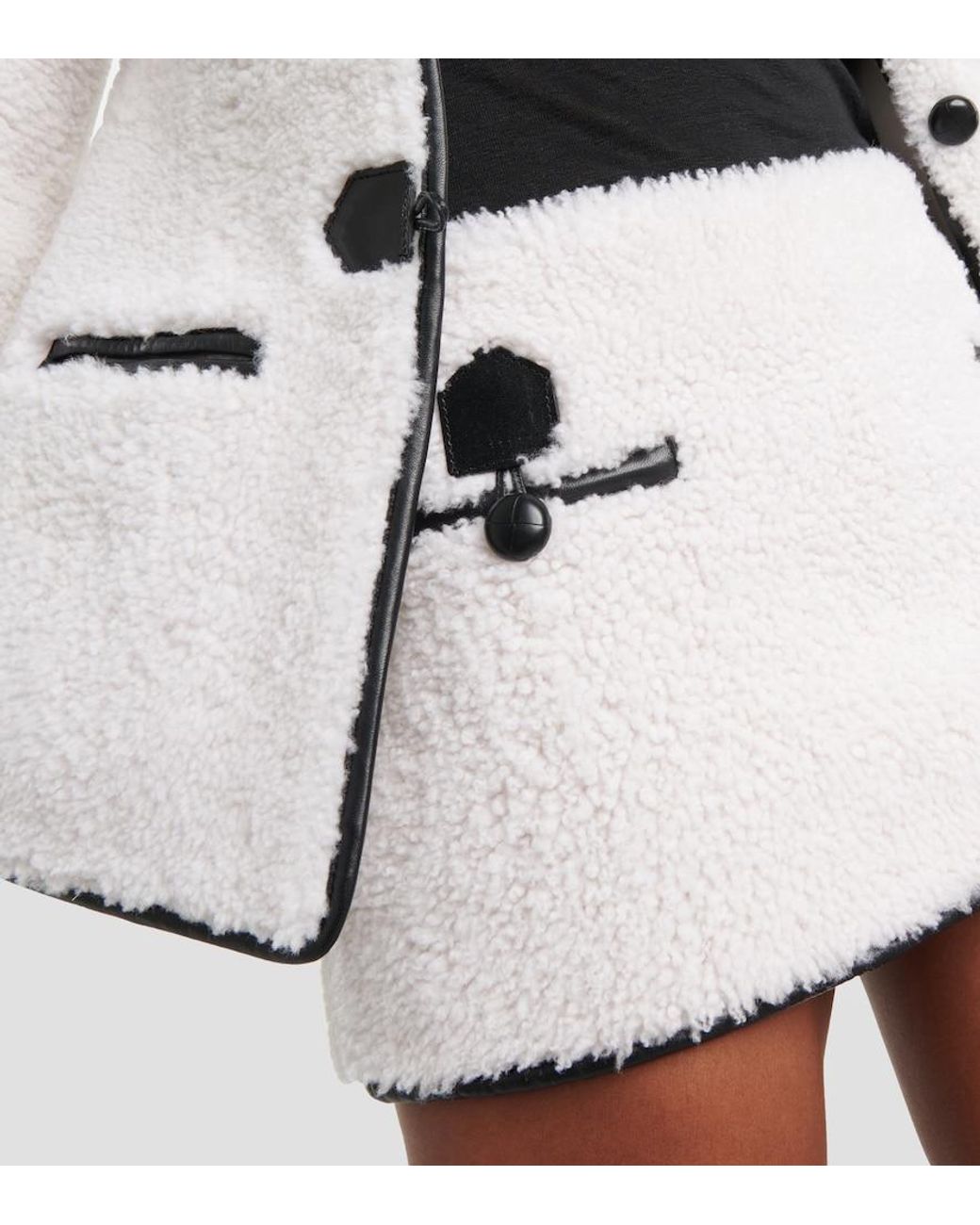 Blancha White Leather-Trimmed Shearling Miniskirt
