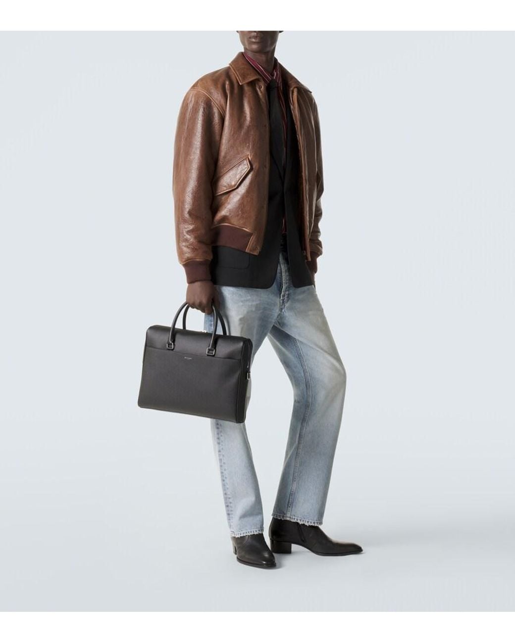 Saint Laurent Black Duffle Leather Briefcase for men