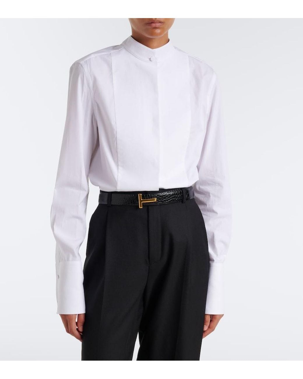 Tom Ford White Cropped Cotton Poplin Tuxedo Shirt