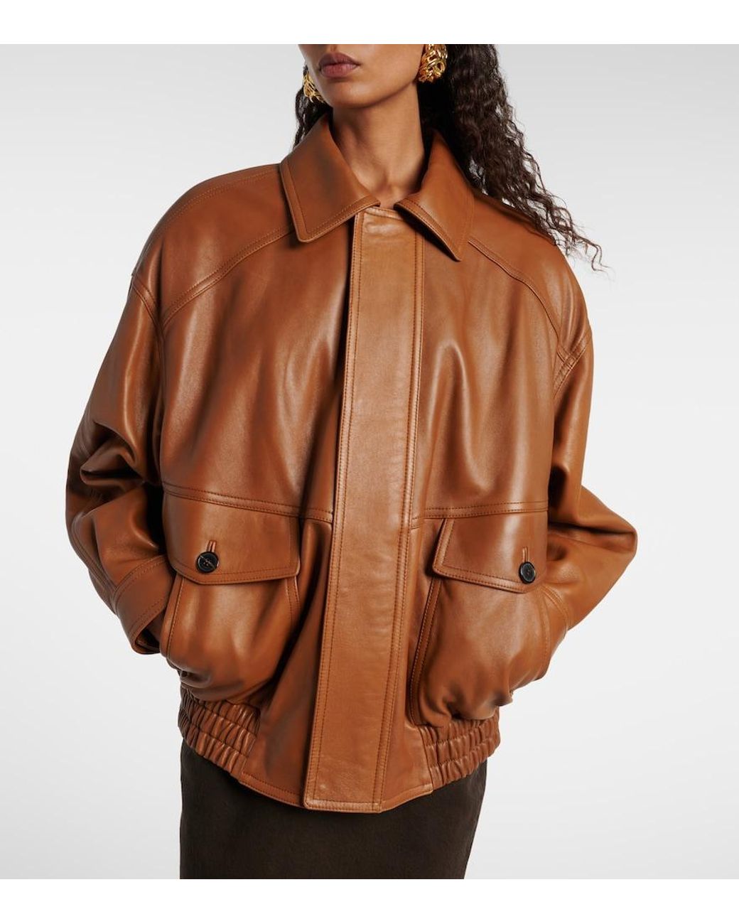 Saint Laurent Brown Oversized Leather Bomber Jacket