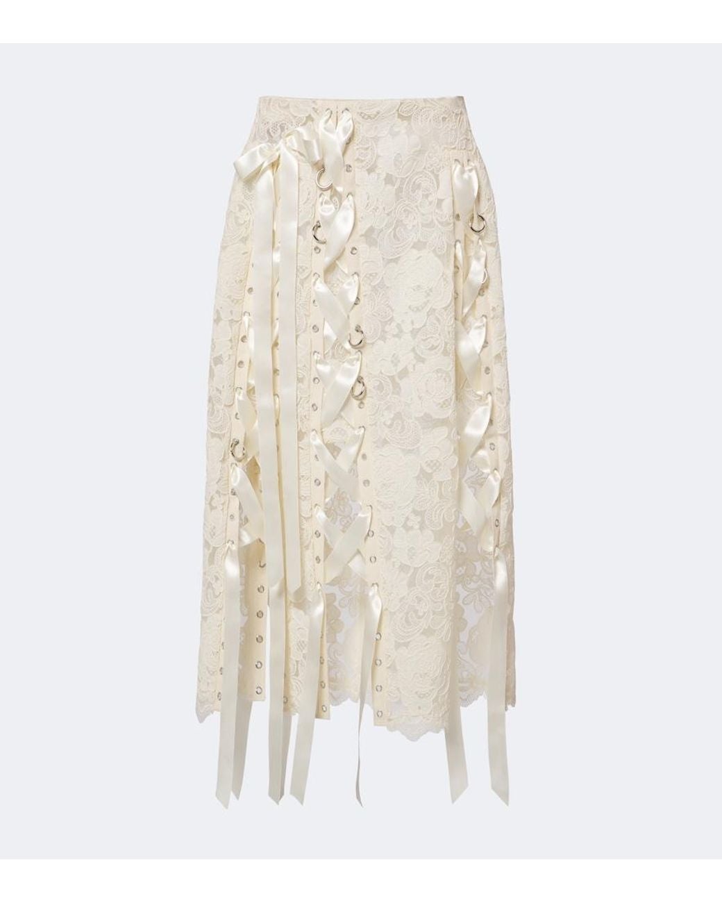 Simone Rocha Natural Unraveling Bow-Detail Lace Midi Skirt