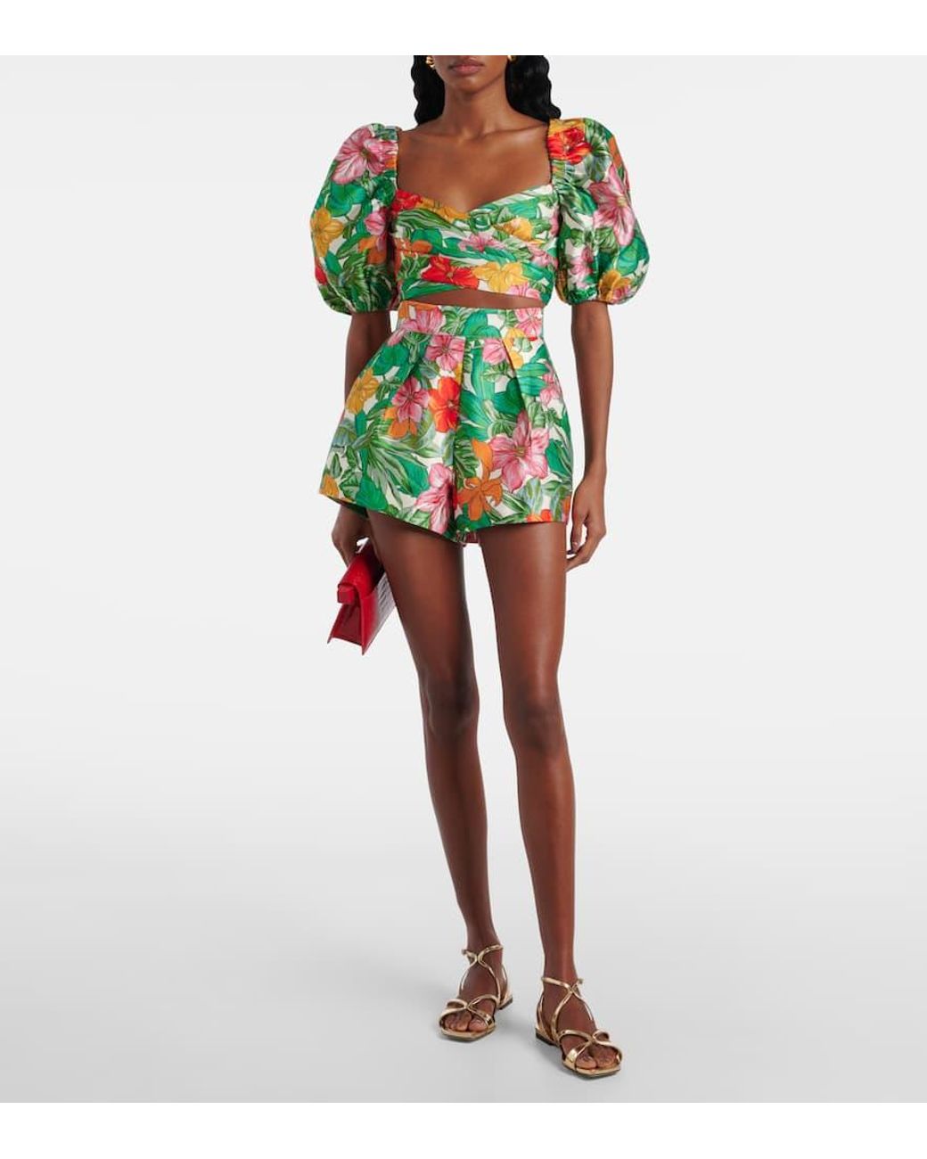 ALÉMAIS Green Amelia Printed High-Rise Shorts