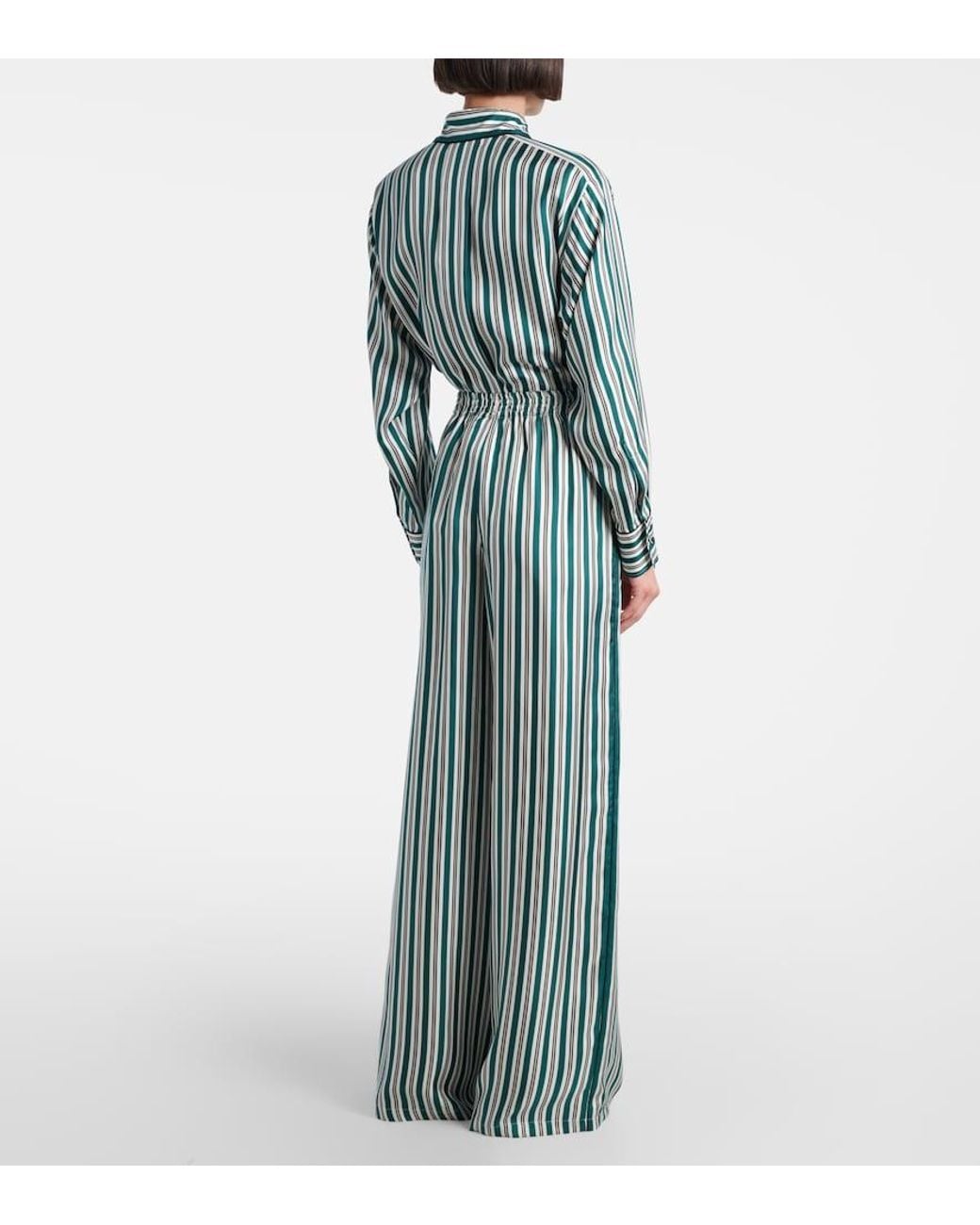 Max Mara Blue Ladino Striped Wide-Leg Silk Twill Pants