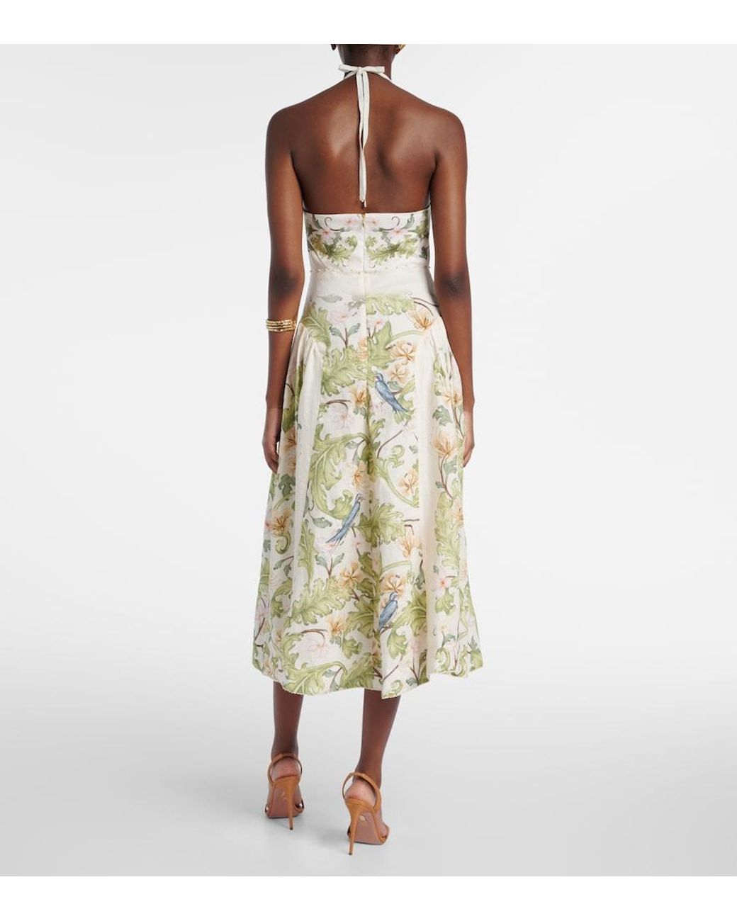 Agua Bendita Metallic Balsa Anhelo Floral Linen Midi Dress