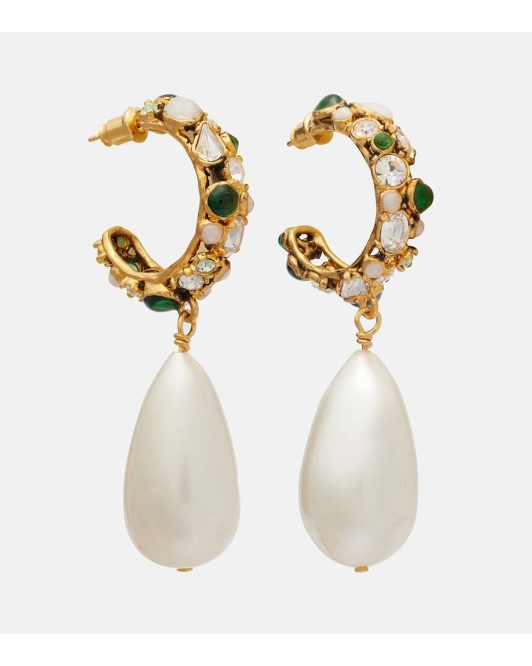 Saint Laurent White Embellished Drop Earrings