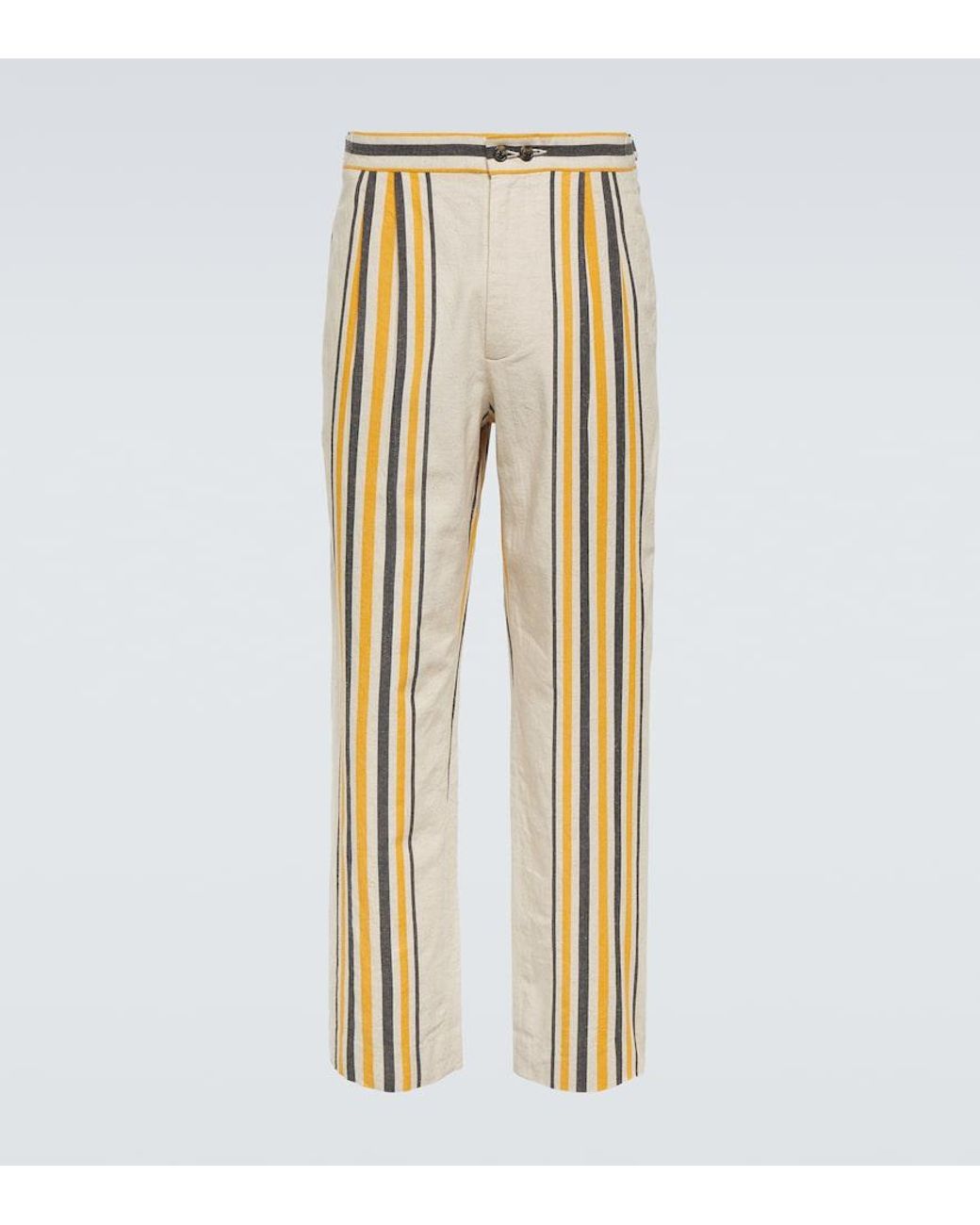 Bode Natural Striped Mid-Rise Cotton Straight Pants for men