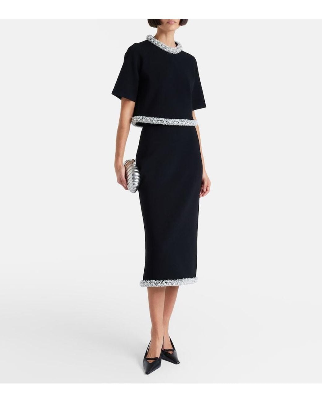 Jonathan Simkhai Black Ozelle Embellished Knitted Crop Top