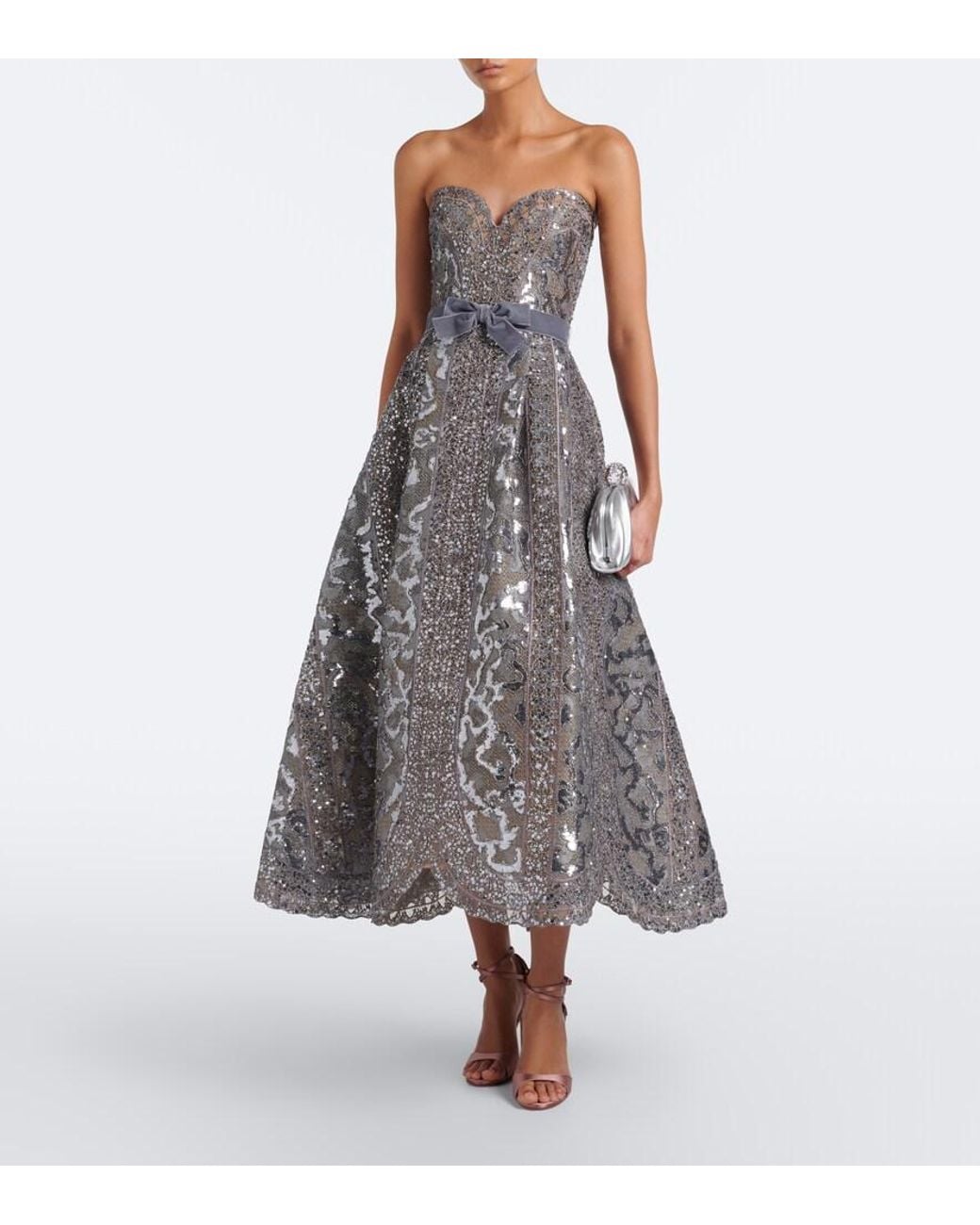 Elie Saab Gray Sequined Tulle Bustier Dress