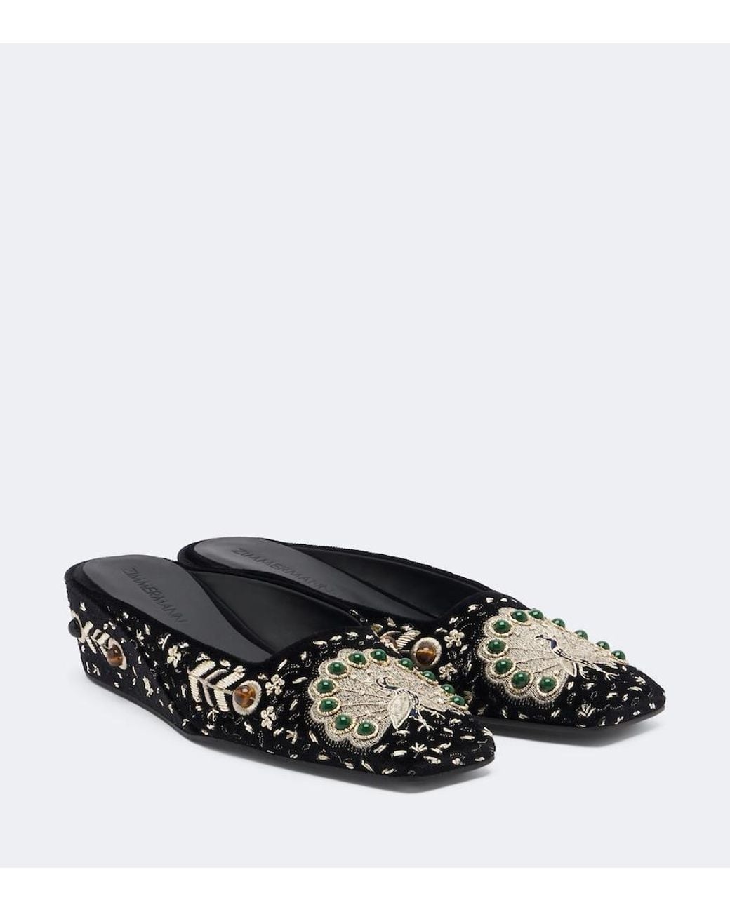 Zimmermann Black Atelier Embellished Velvet Wedge Mules