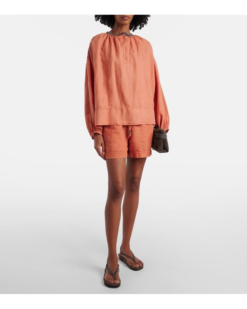 Brunello Cucinelli Orange Monili Linen And Cotton Top