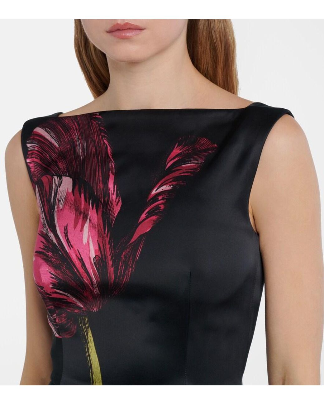 Erdem Black Floral Duchess Satin Gown
