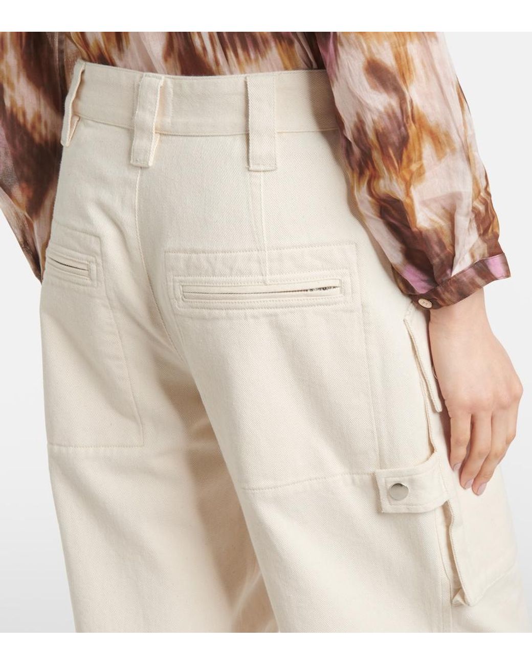 Isabel Marant Natural Jannick Low-Rise Cotton Cargo Pants