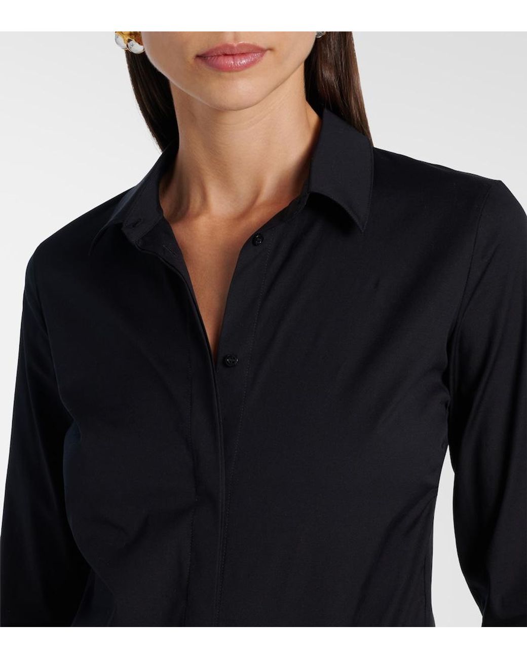 Wolford Blue Cotton-Blend Poplin Bodysuit