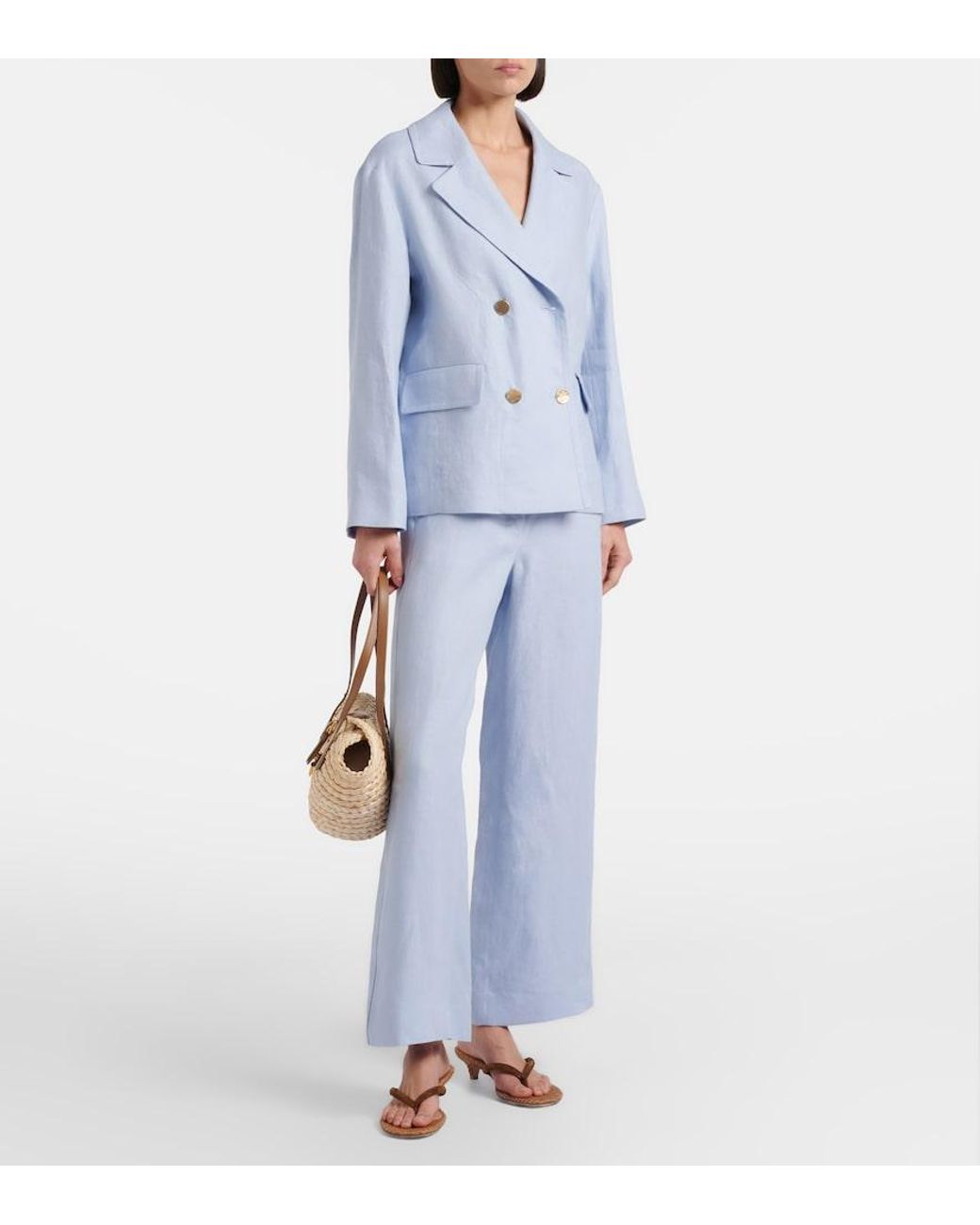 Max Mara Blue Avenue Double-Breasted Linen Blazer