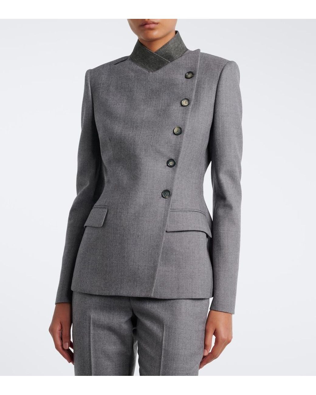 McQueen Gray Pinstripe Peplum Wool Blazer