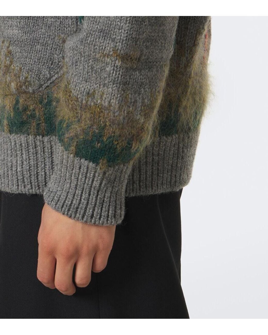 Junya Watanabe Gray Intarsia Wool And Mohair-Blend Cardigan for men