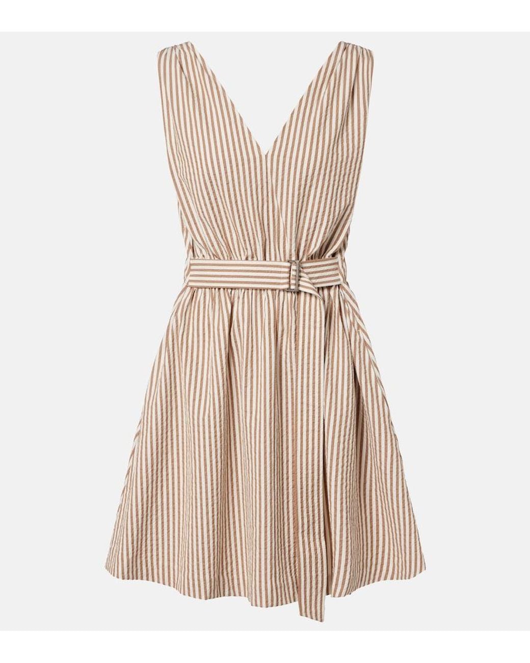 Brunello Cucinelli Natural Striped Cotton-Blend Minidress
