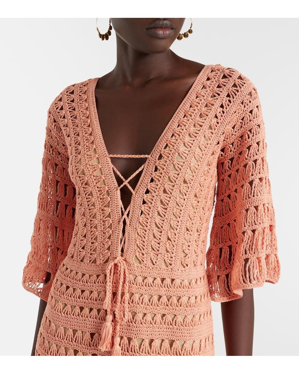 Anna Kosturova Pink Crochet Cotton Midi Dress
