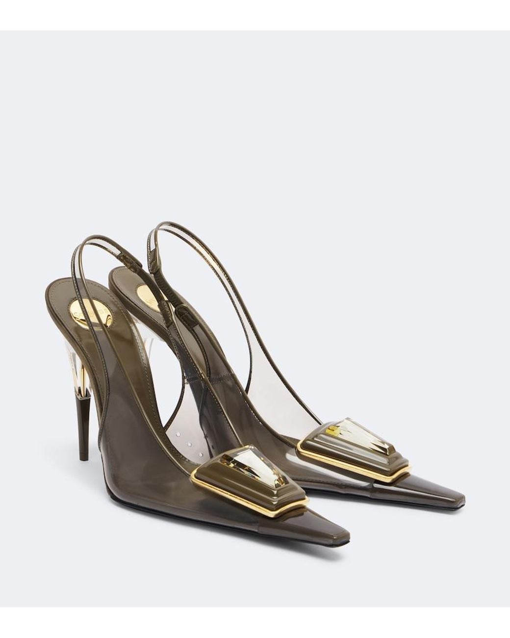 Saint Laurent Metallic Sibyl Embellished Tpu Slingback Pumps