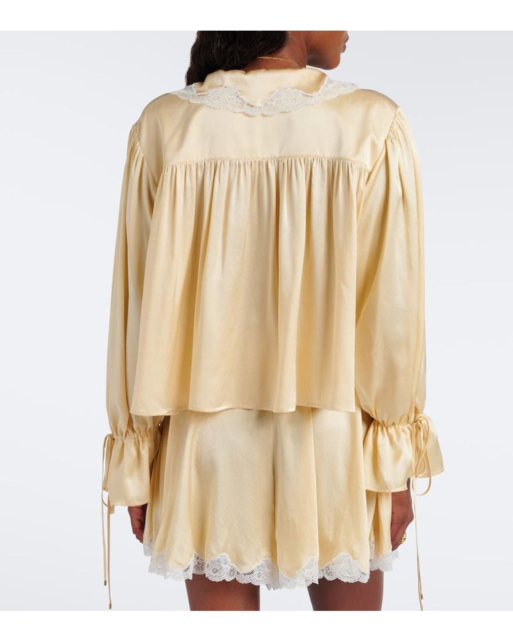 Chloé Natural Lace-Trimmed Silk Satin Blouse