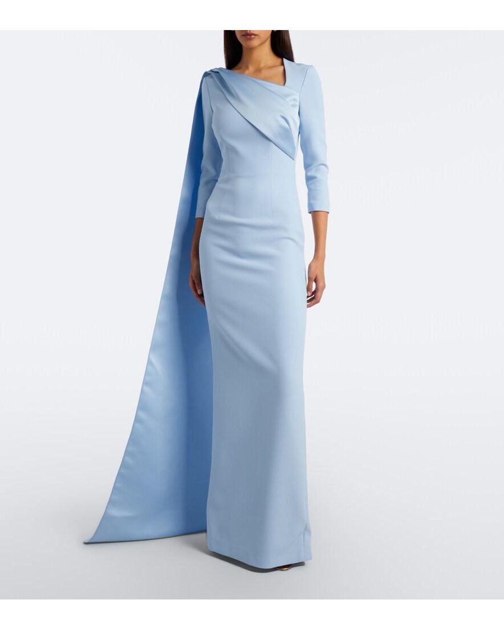Safiyaa Blue Caped Crepe And Satin Gown