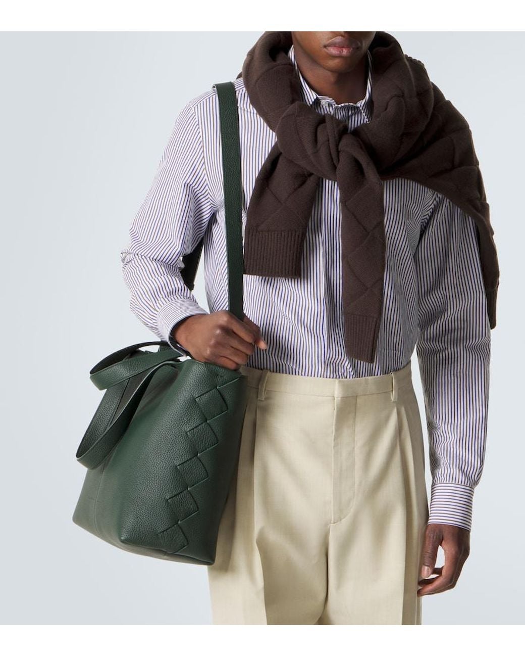Bottega Veneta Green Diago Intreccio Leather Tote Bag for men