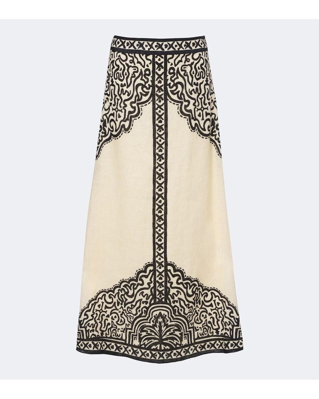 Johanna Ortiz White Loose Horizon Printed Linen Maxi Skirt