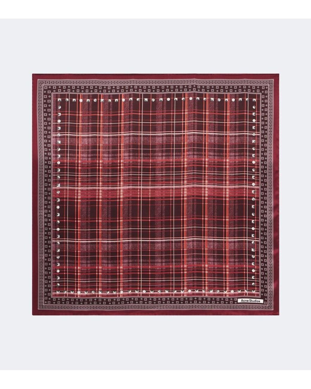 Acne Red Checked Silk Satin Scarf