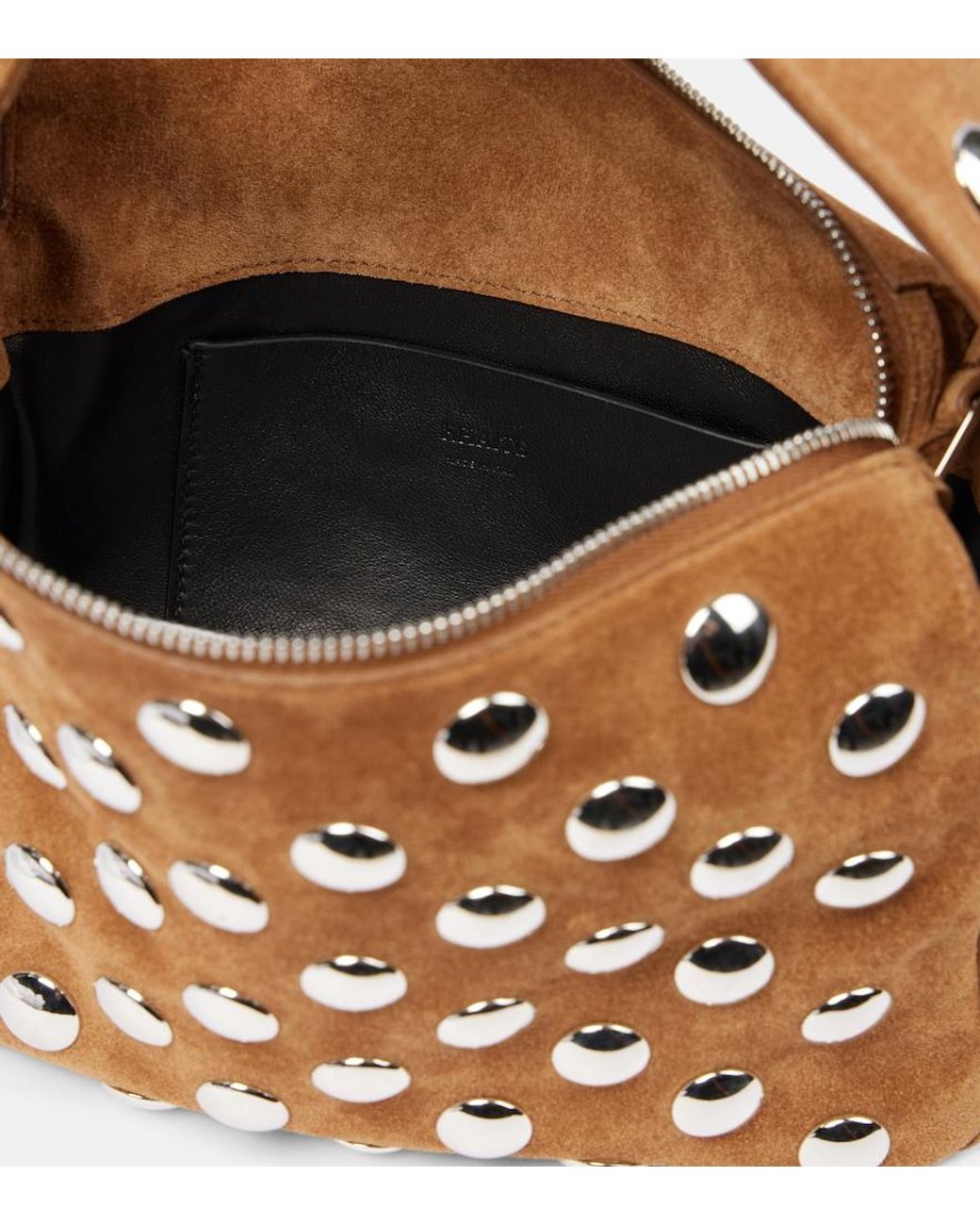 Khaite Brown Elena Small Studded Suede Shoulder Bag